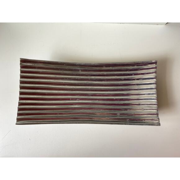 Vintage pewter ribbed platter, tray, candle dish - Picture 1 of 9